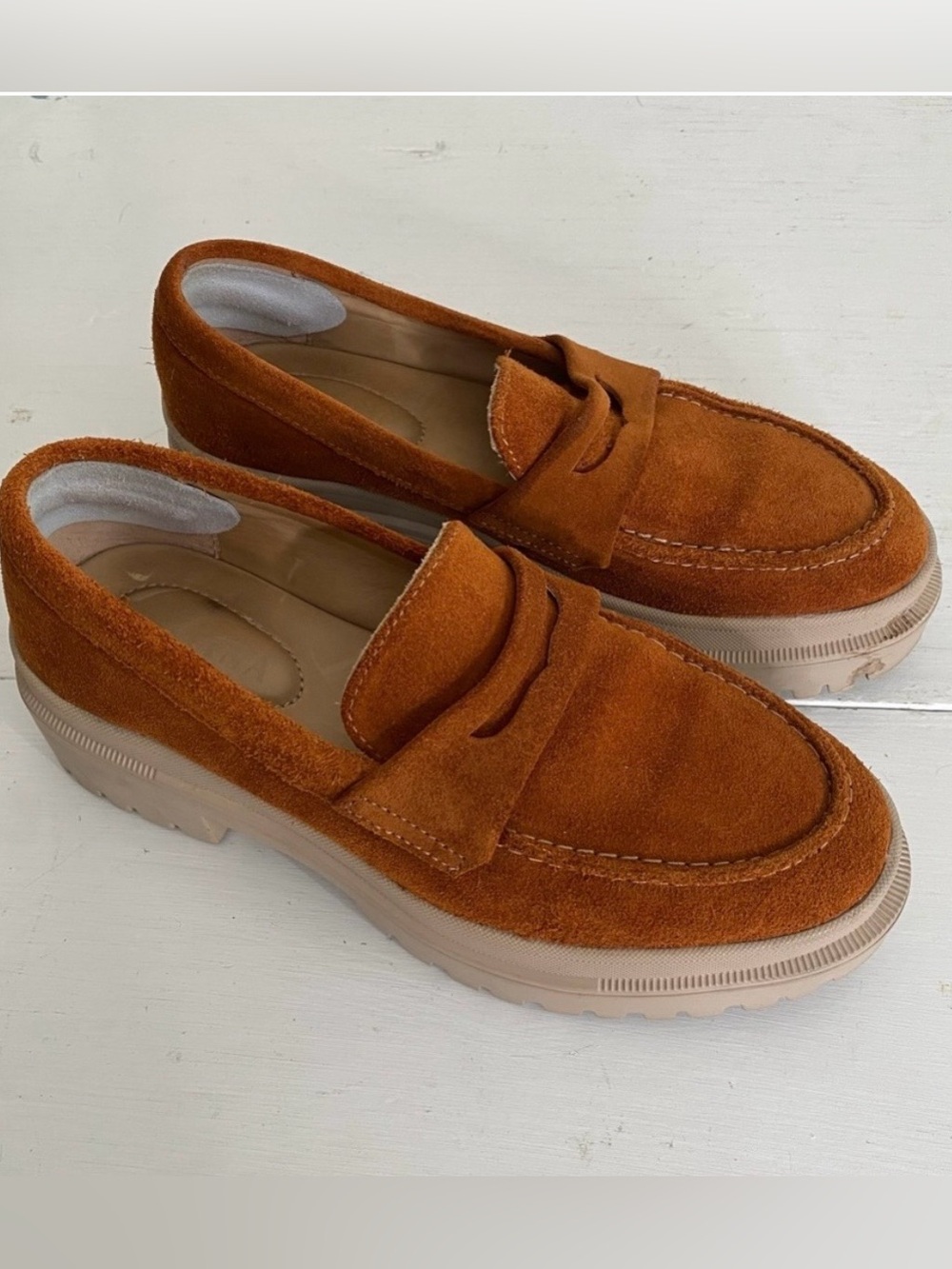Patina Leather Suede Lug Sole Loafer Shoes Sz 7